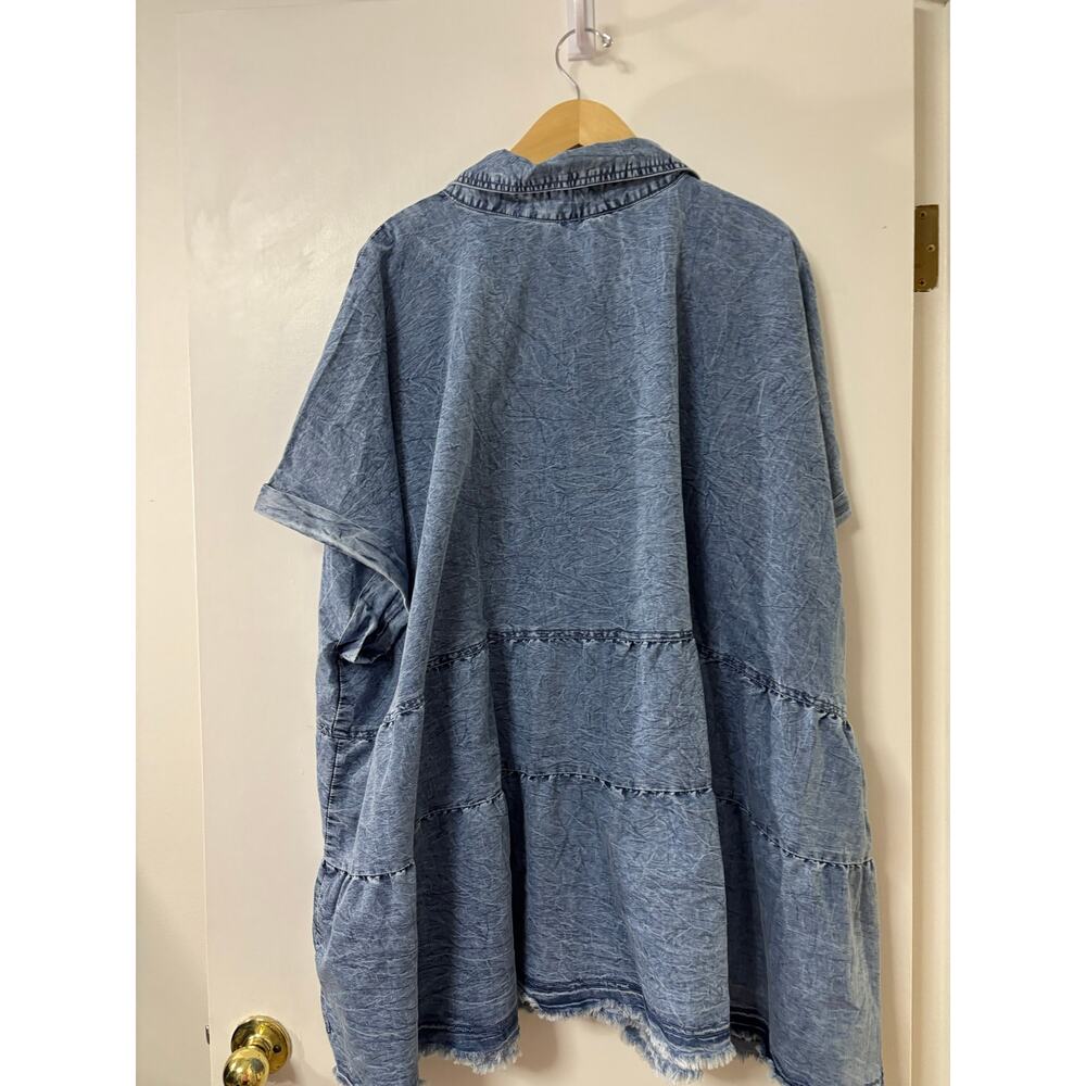 ASHLEY STEWART Denim Shirt Dress Size 32 Acid Wash Tiered NWT Cotton Button Up - Picture 5 of 8